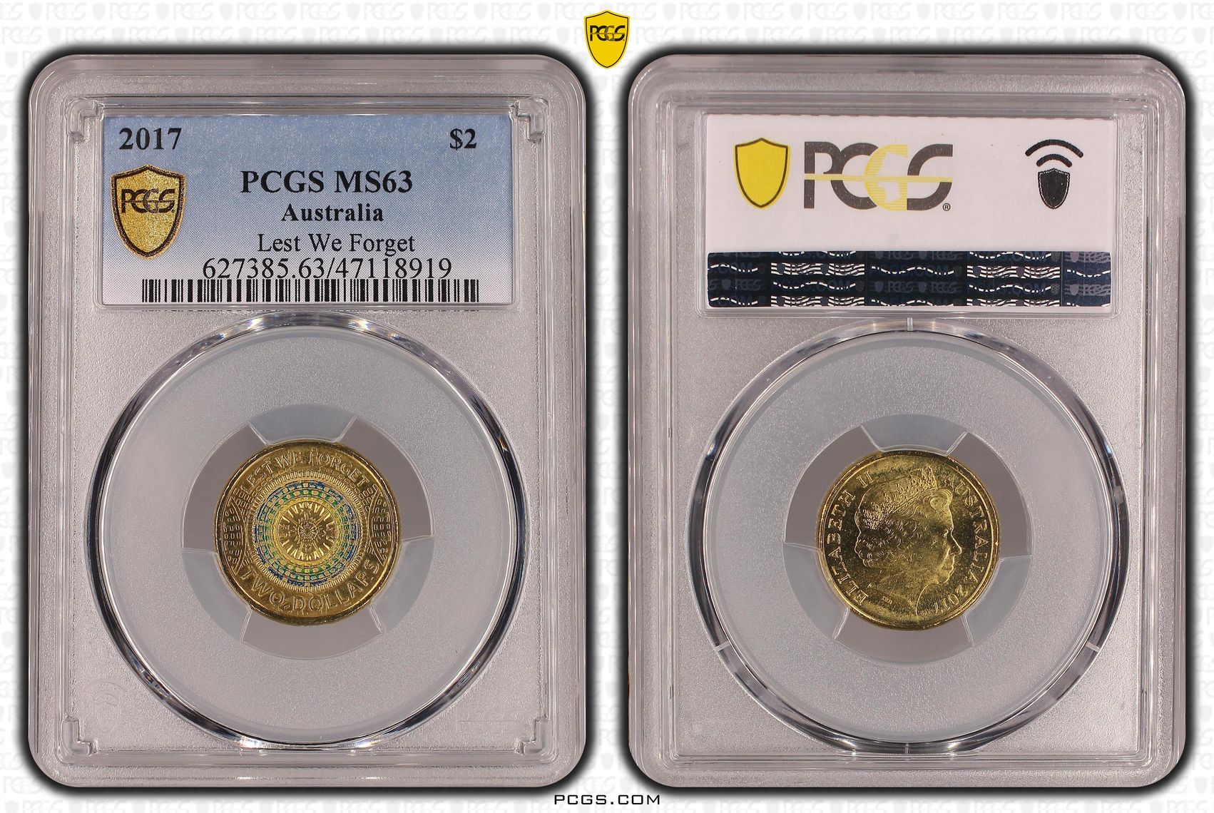 Elizabeth II, Lest We Forget Colorized , Two Dollar, 2017, PCGS MS63