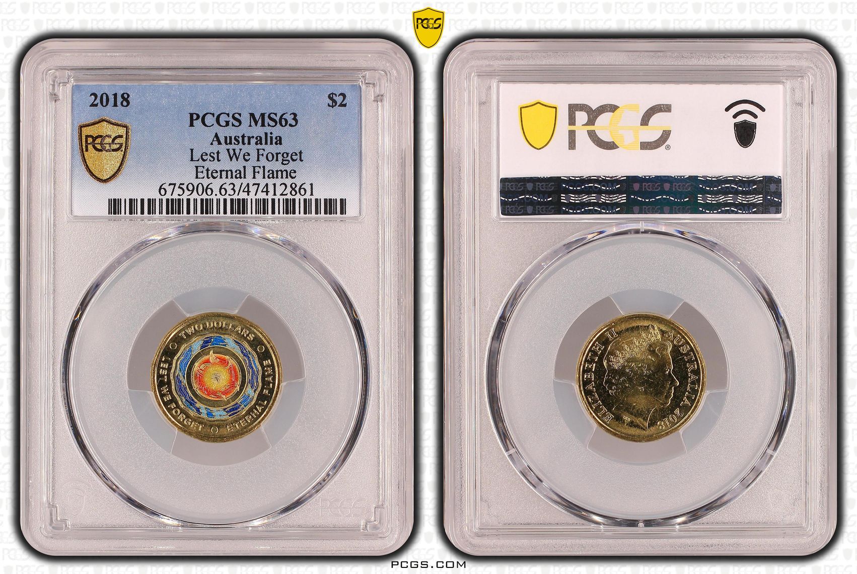 Elizabeth II, Lest We Forget - Eternal Flame, Two Dollar, 2018, PCGS MS63