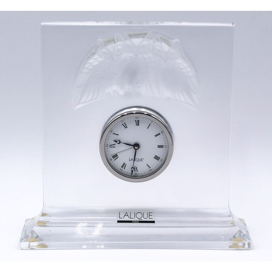 Lalique ''Hibou'' Crystal Glass Clock 7.25''