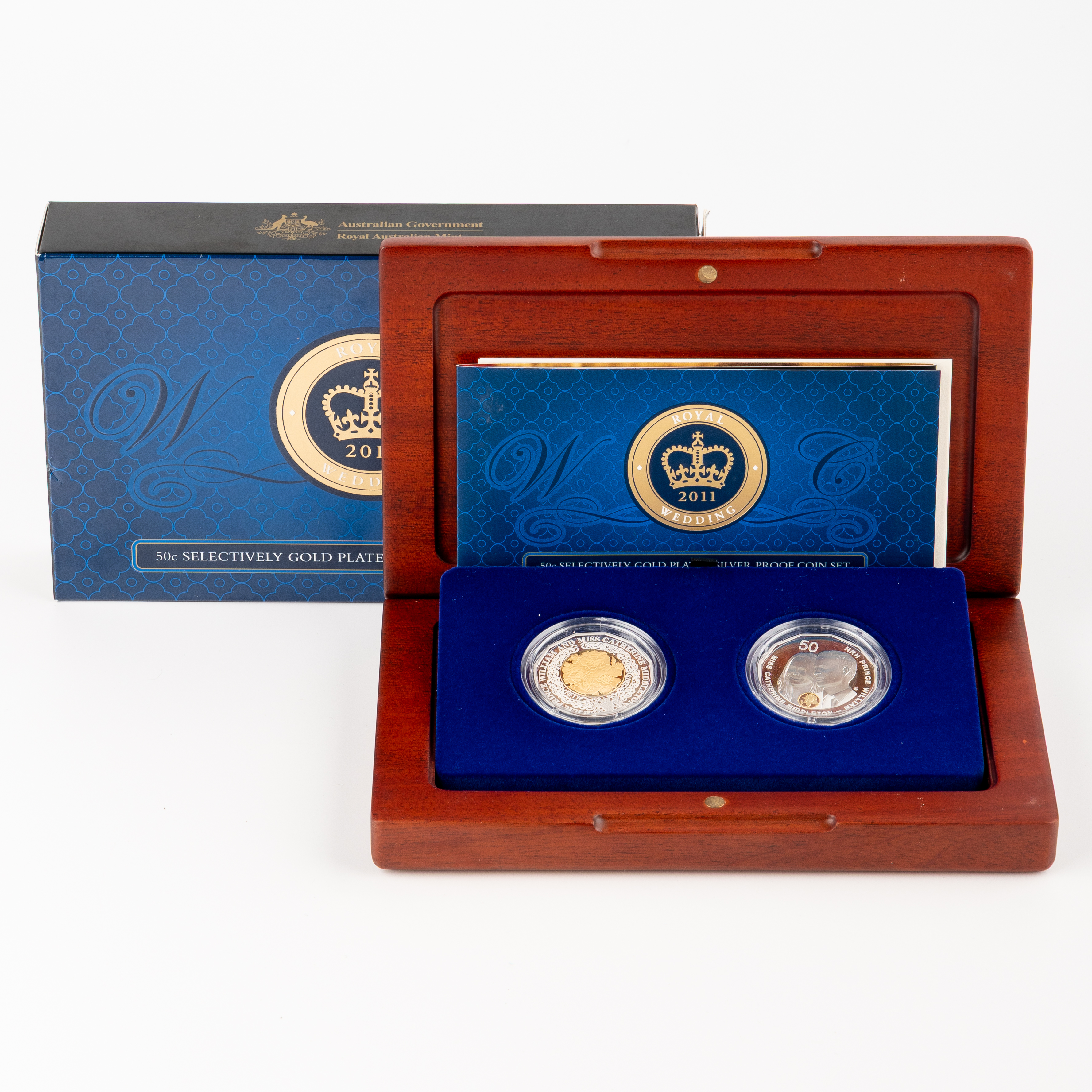 Royal Wedding Selectively Gold Plated Silver Proof Coin Set, Fifty Cent, 2011, PCGS