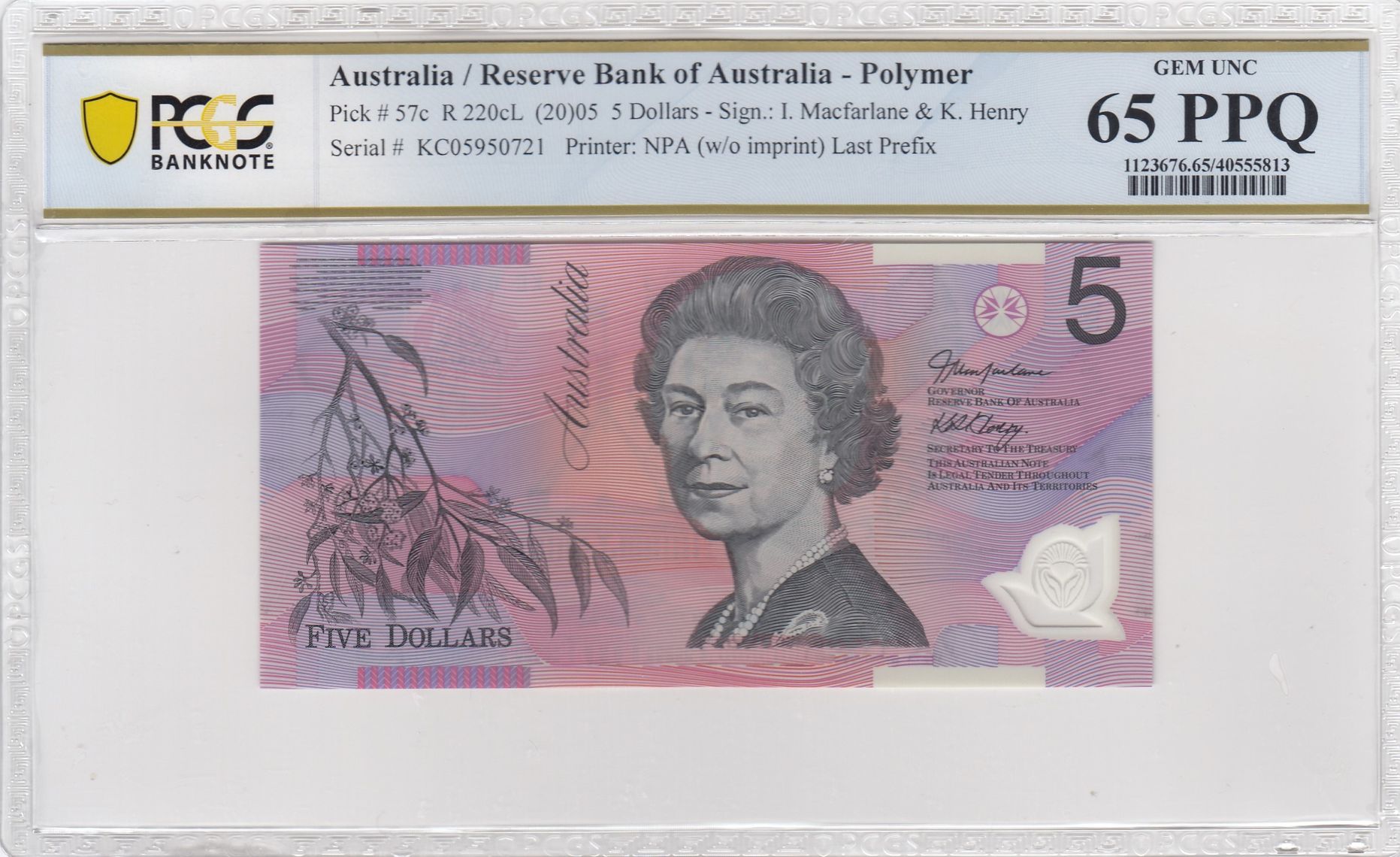 2005 $5 Macfarlane/Henry Gem Unc 65 PPQ Last Prefix