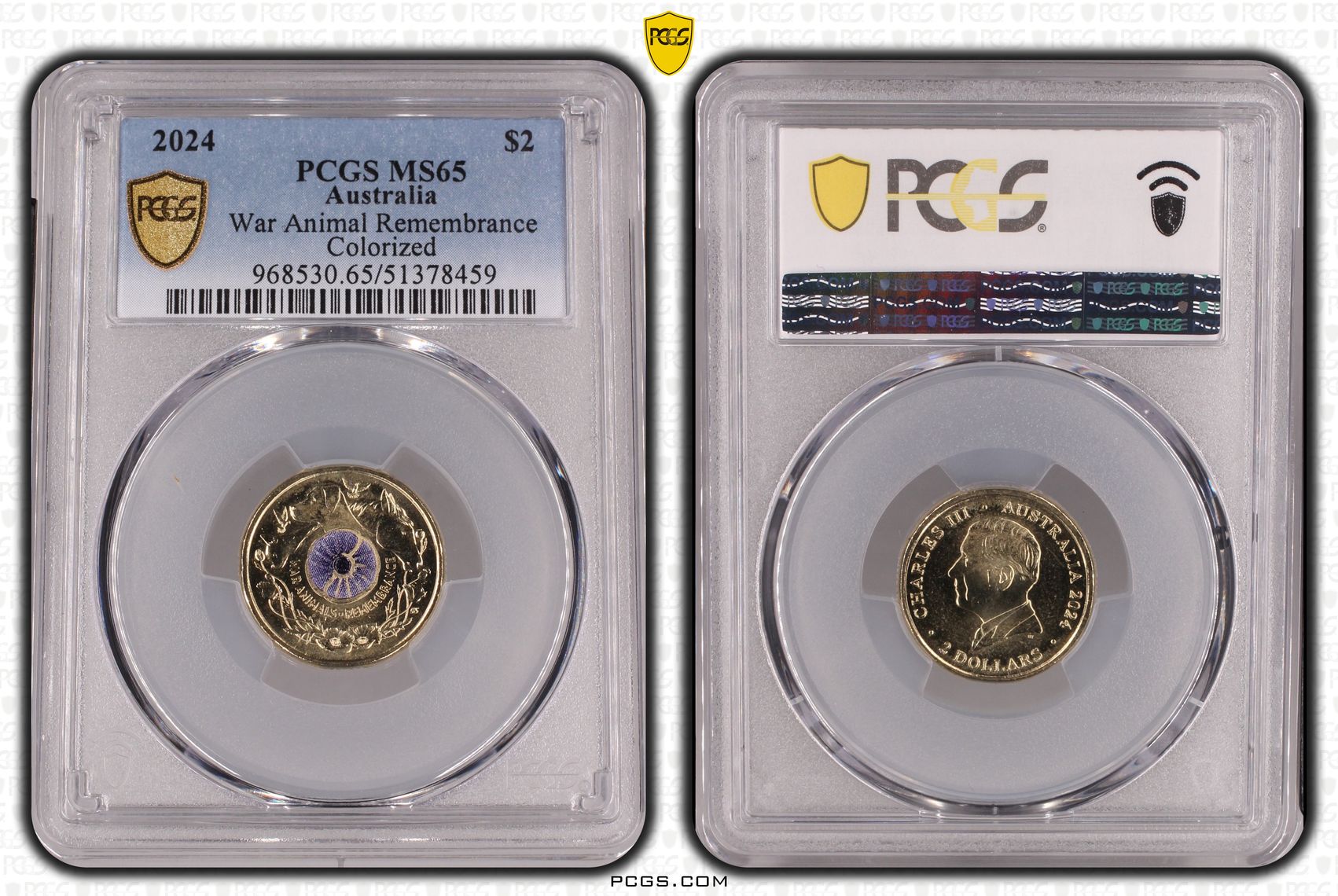War Animal Remembrance Colorized, Two Dollar, 2024, PCGS MS65