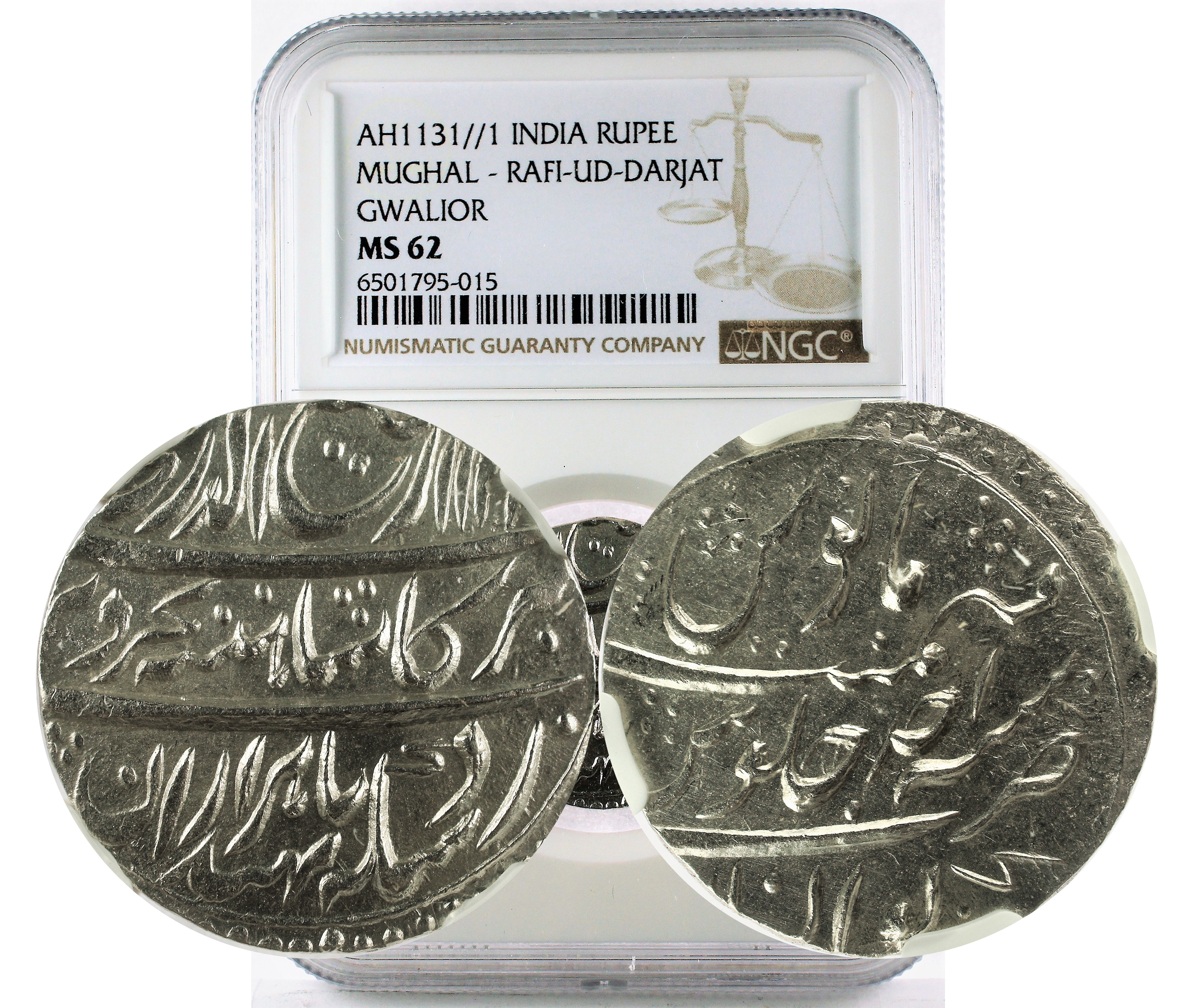 AH1131//1 INDIA MUGHAL - RAFI-UD-DARJAT GWALIOR RUPEE MS 62