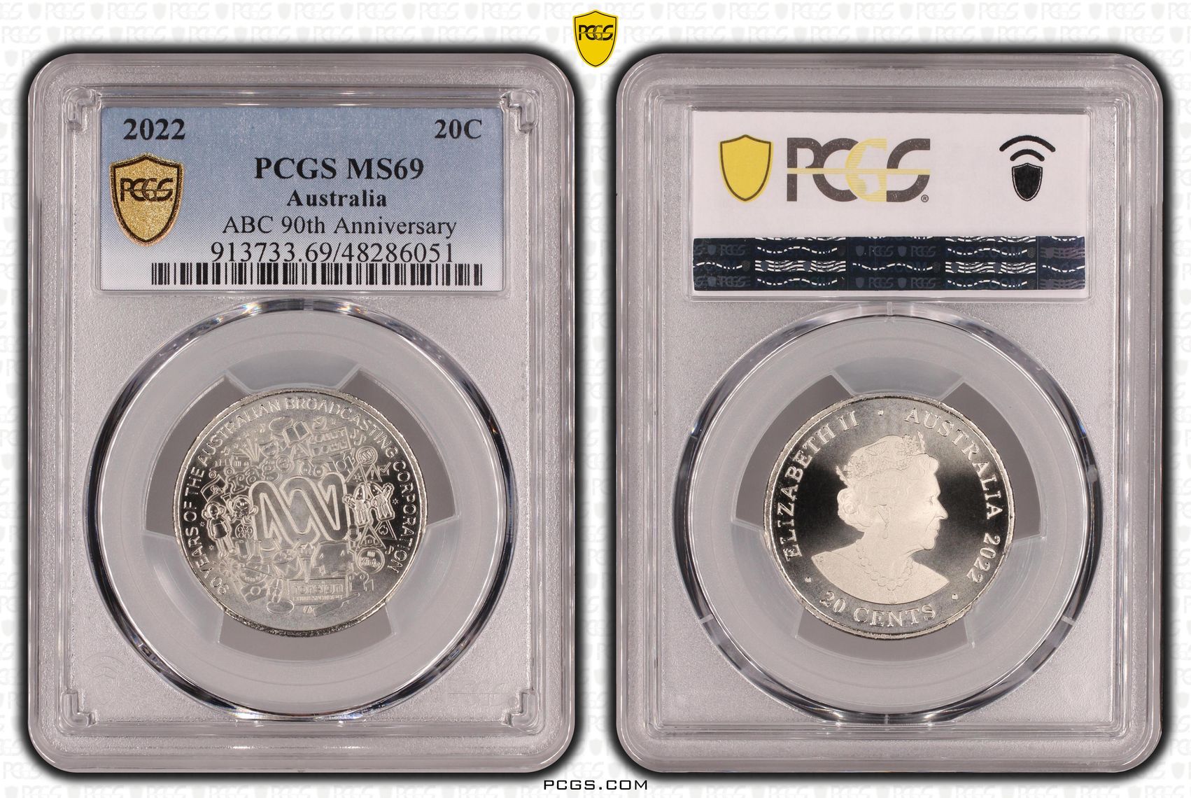 103 · ABC 90th Anniversary, Twenty Cent, 2022, PCGS MS69