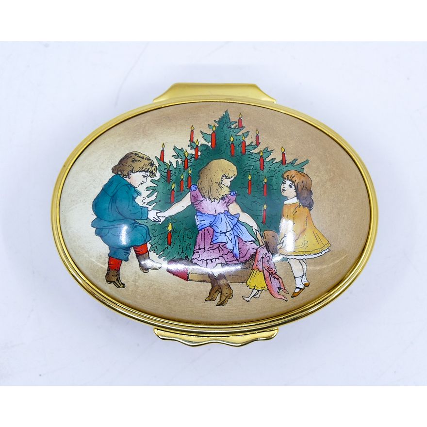 Halcyon Days Christmas 1993 Enameled Box 1'' x 2''