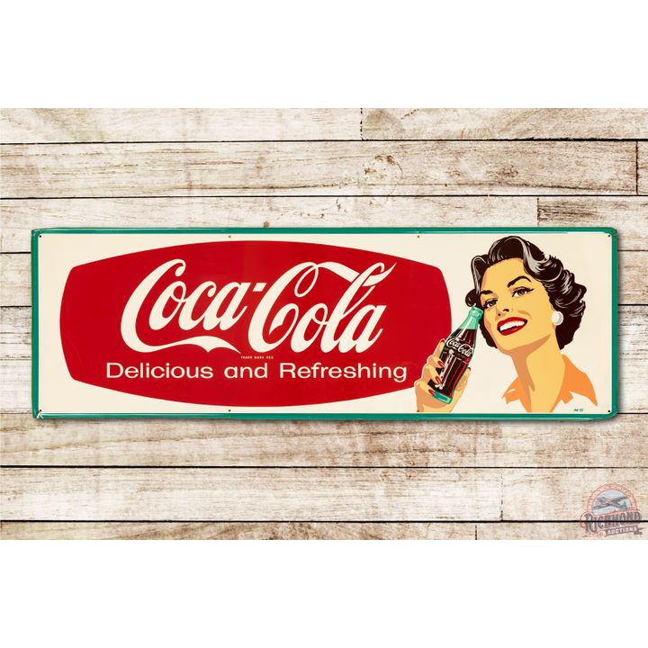 Coca-Cola Delicious & Refreshing w/ Lady Metal Sign TAC 9.25