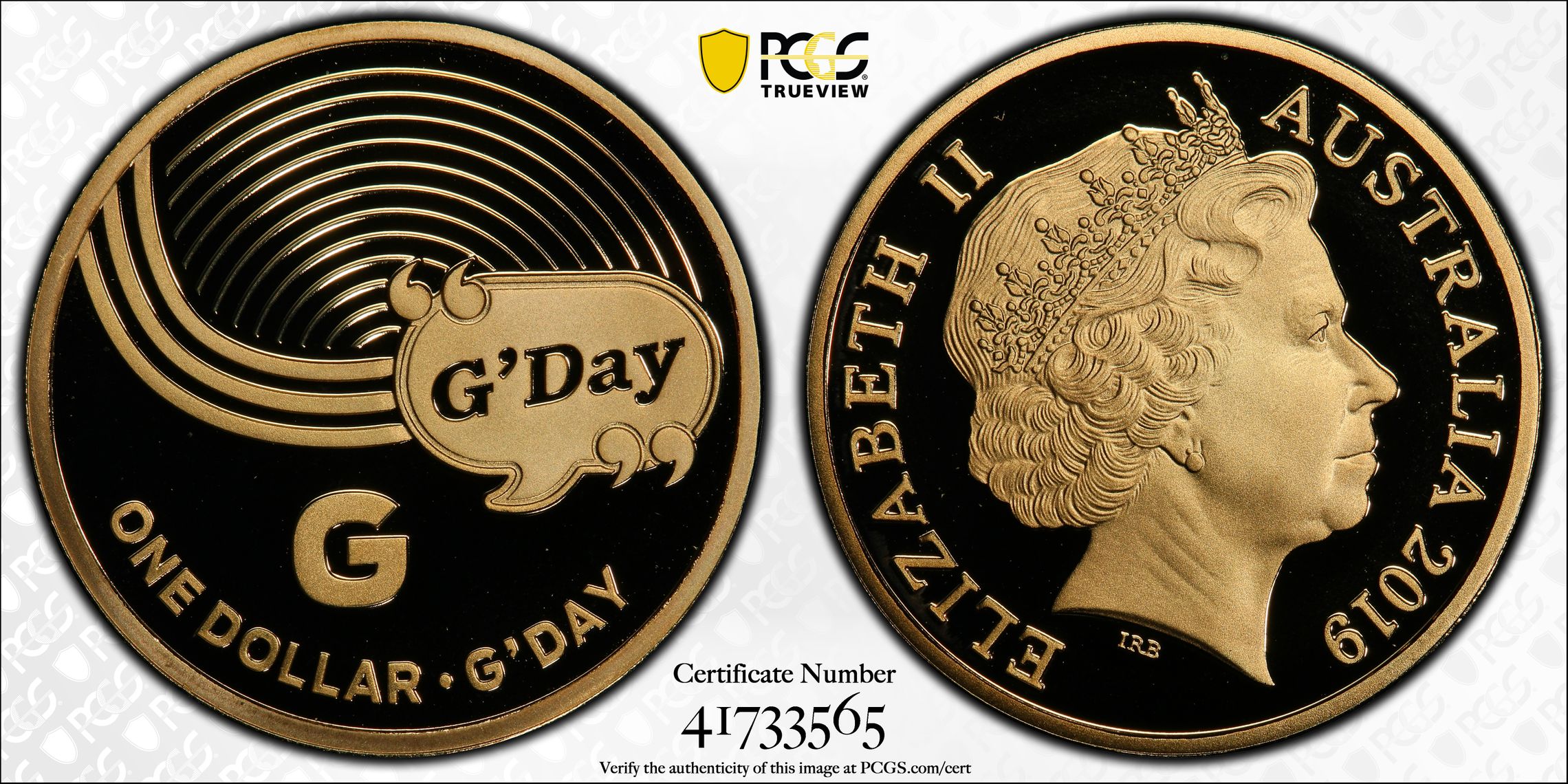 444 · 2019 Australia One Dollar, $1 G- G'Day Great Aussie Coin Hunt PCGS - PR70DCAM POP 5/0 -565