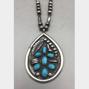 Vintage Silver Bead and Turquoise Necklace