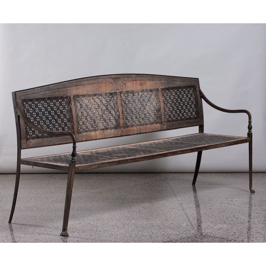 Indian Regency period cast iron Greek revival four-seat bench