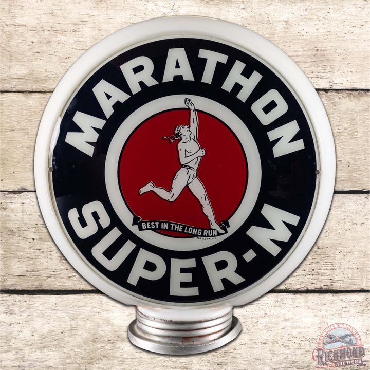 Marathon Super-M 13.5" Single Gas Pump Globe Lens w/ Narrow Milk Glass Body