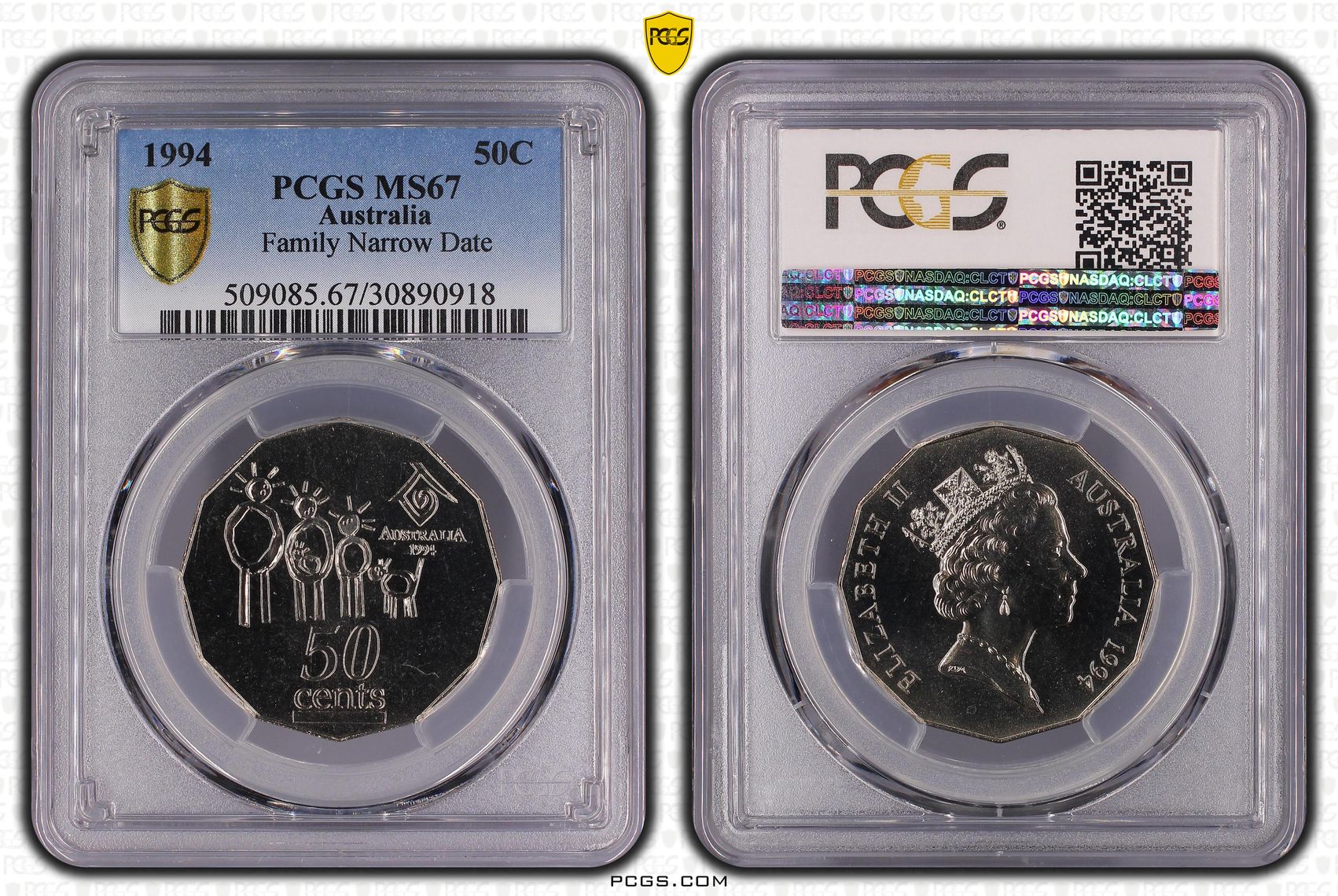 Elizabeth II, Family Narrow Date, Fifty Cent, 1994, PCGS MS67