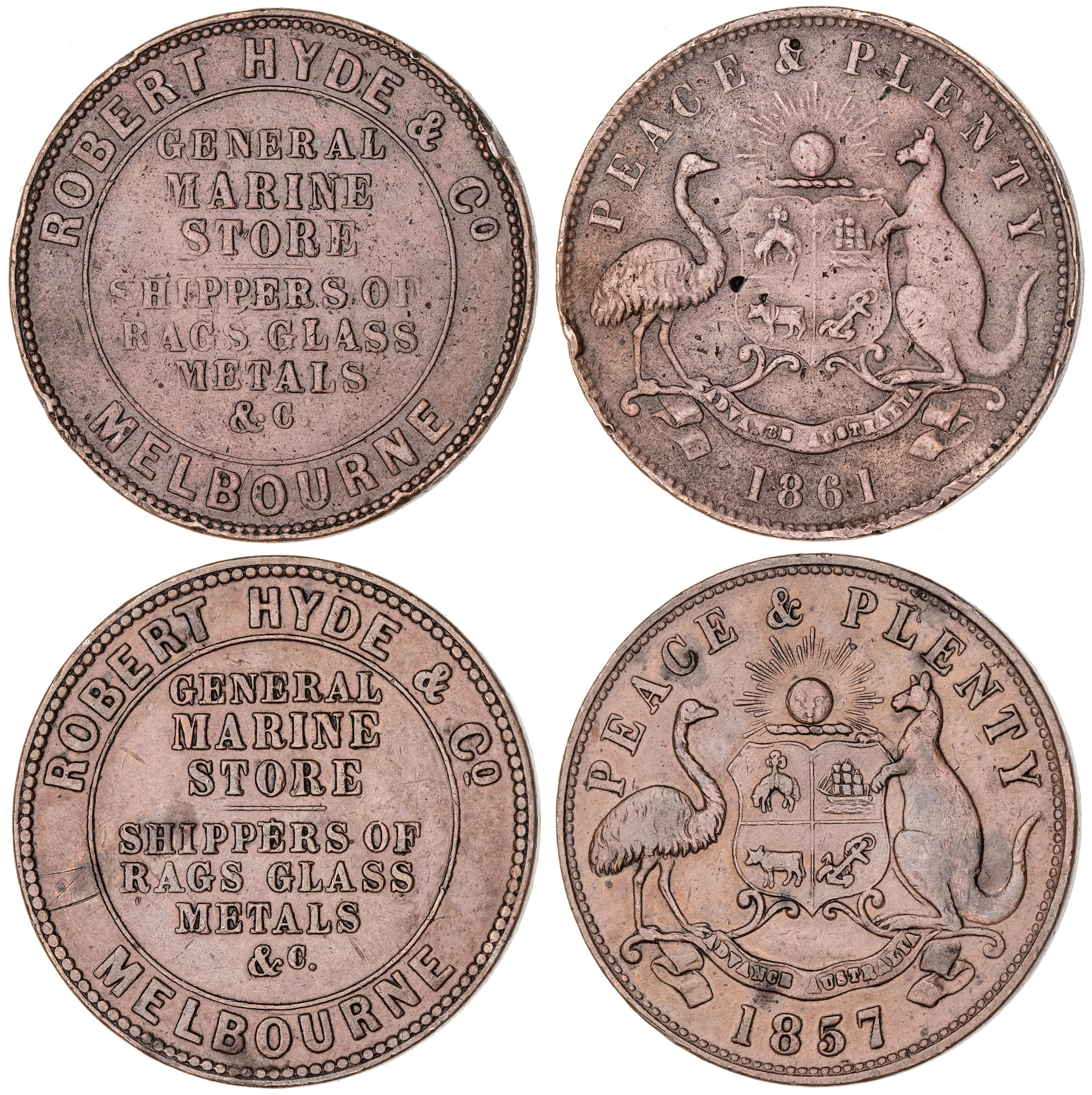 Melbourne, Victoria, Robert Hyde & Co., Penny, 1857, gVF