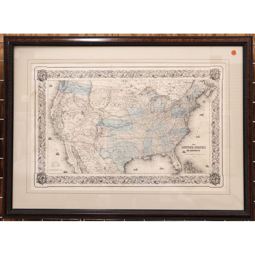 Antique J.H. Colton United States Map Framed 27''x37''