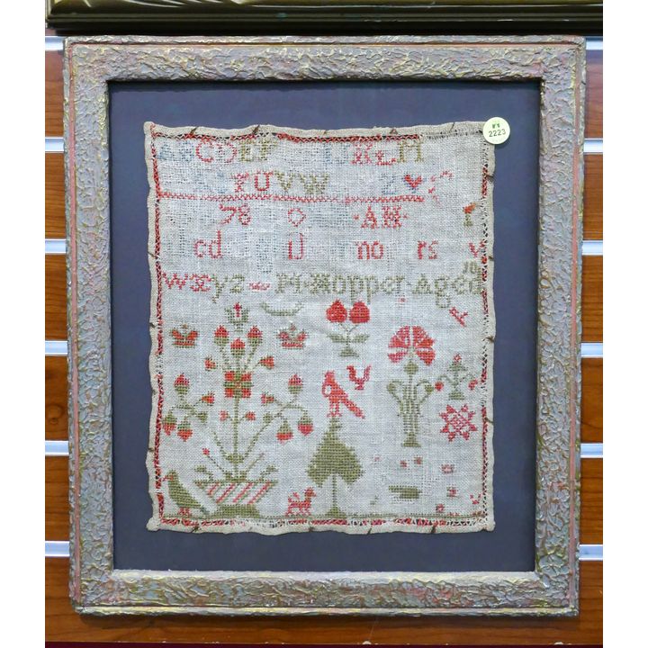 Antique M. Hopper Age 10 Needlework Sampler Framed- 17x15''