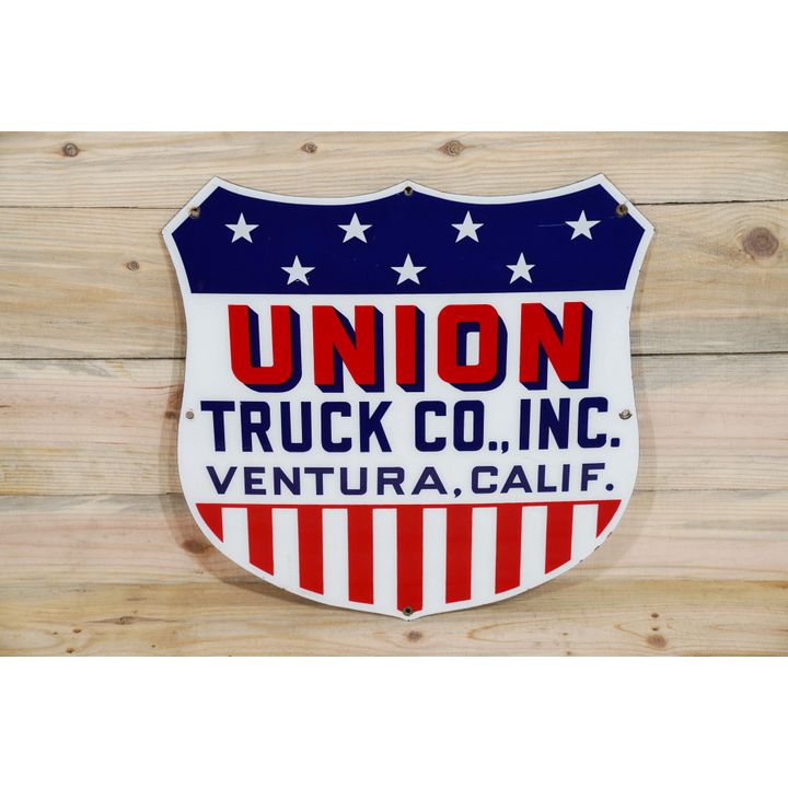 Union Truck Co. Inc Ventura, Calif. Single Sided Porcelain Shield Shaped Sign TAC 9