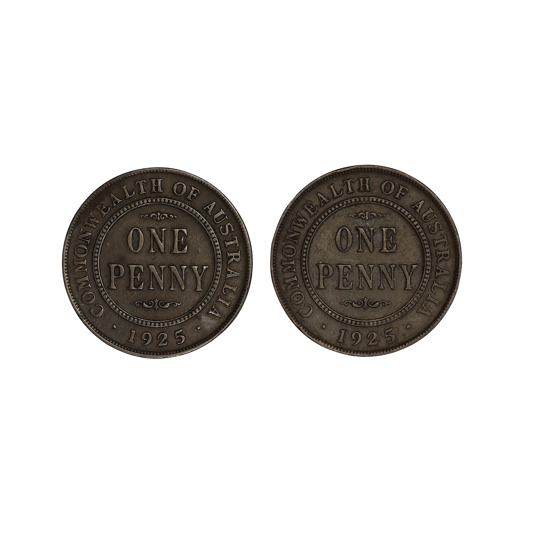 Pair, George V, Penny, 1925, nVF/VF