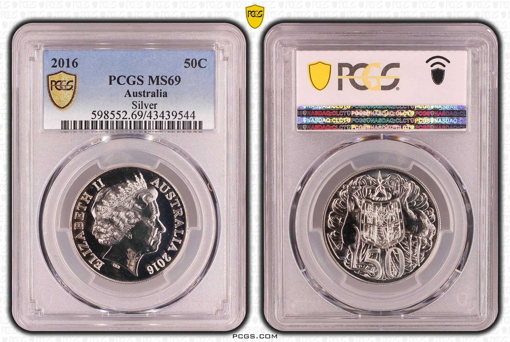 2016 Australia Fifty Cent, 50c 80% Silver, 20% Copper Silver PCGS - MS69 -544