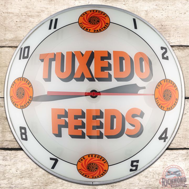 Tuxedo Feeds 15" Double Bubble Advertising Clock