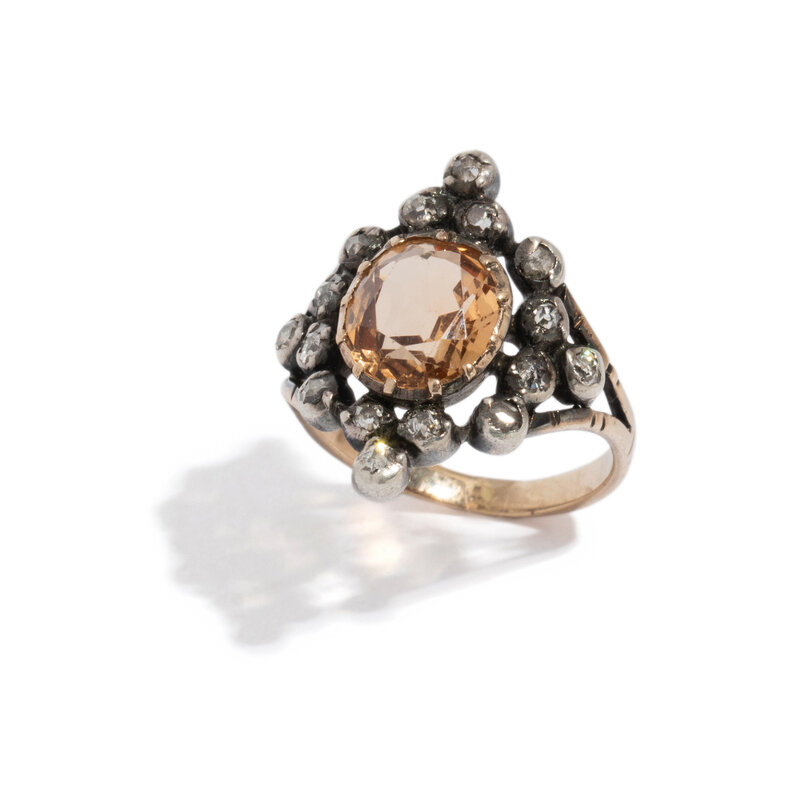 19th CENTURY, TOPAZ AND DIAMOND RING