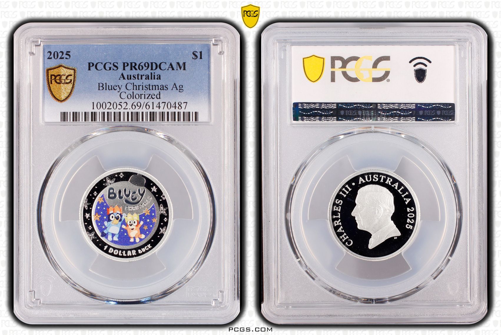 Bluey Christmas Silver Colourised, One Dollar, 2025, PCGS PR69DCAM