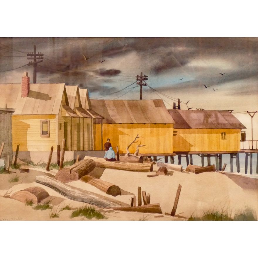 Jerry Becker Northwest Beach Scene Watercolor Framed- 30x39''