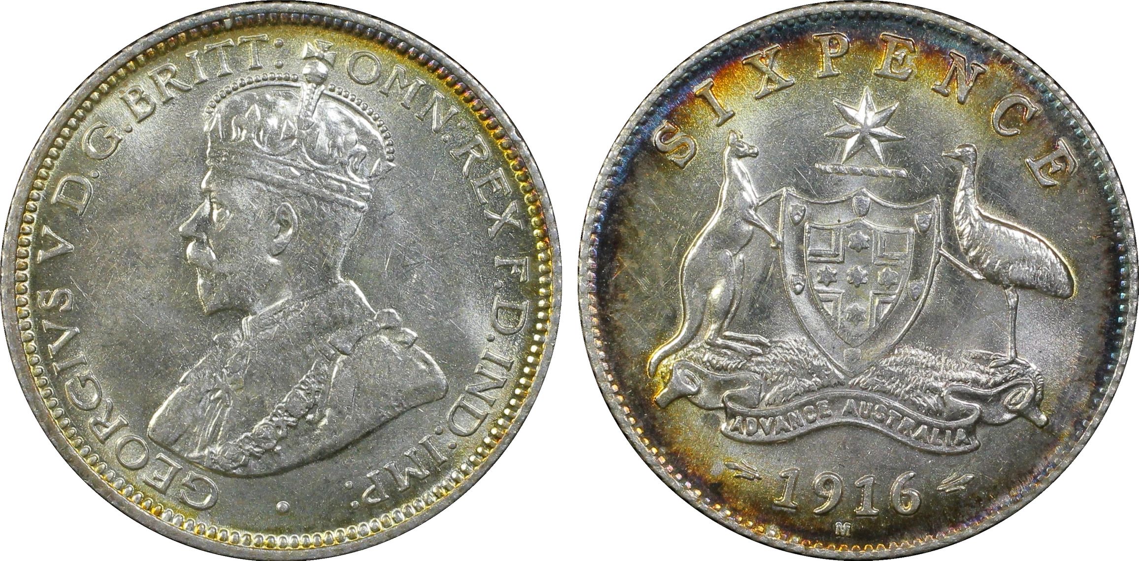 Sixpence, 1916-M, PCGS MS63