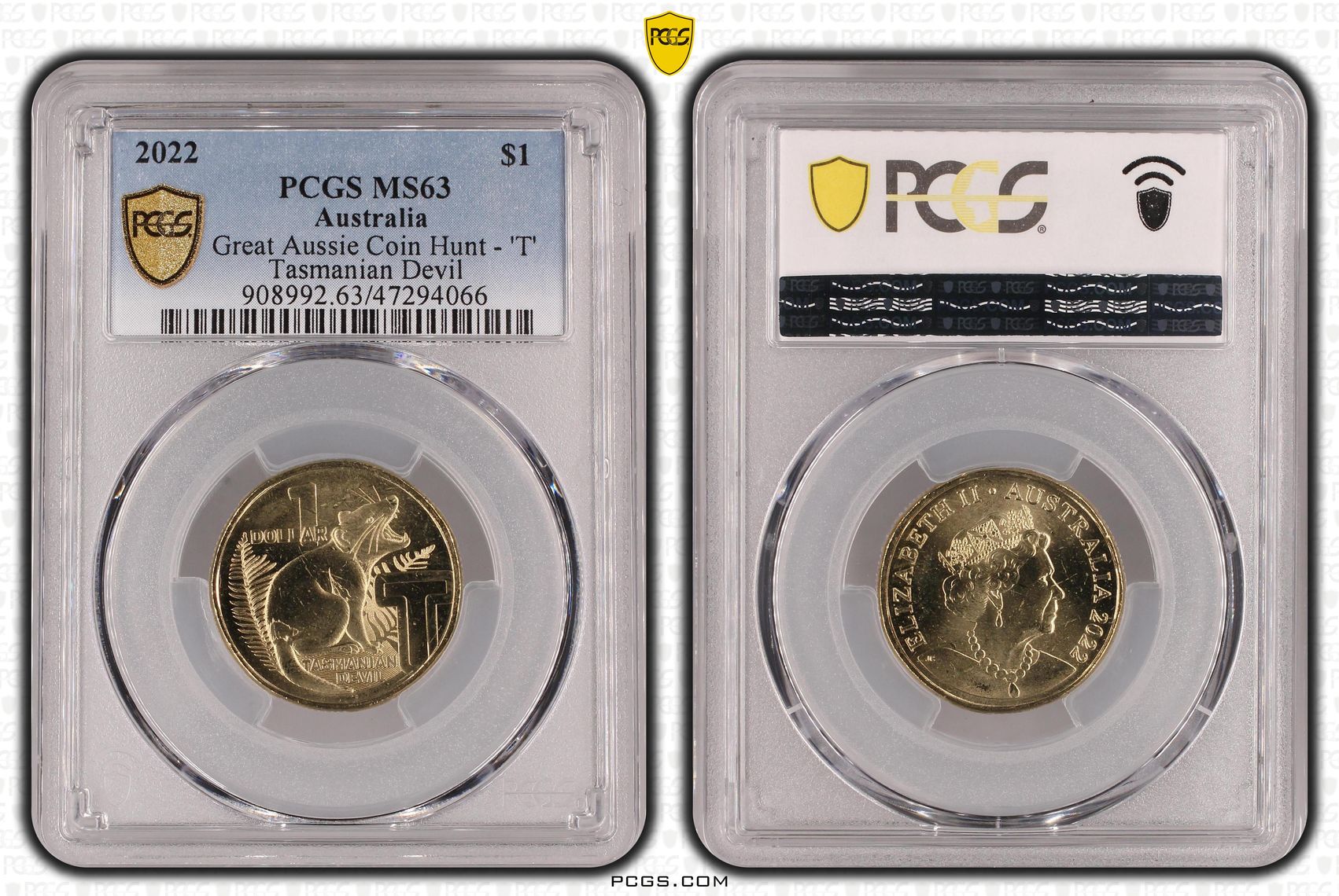 Great Aussie Coin Hunt - 'T', One Dollar, 2022, PCGS MS 63