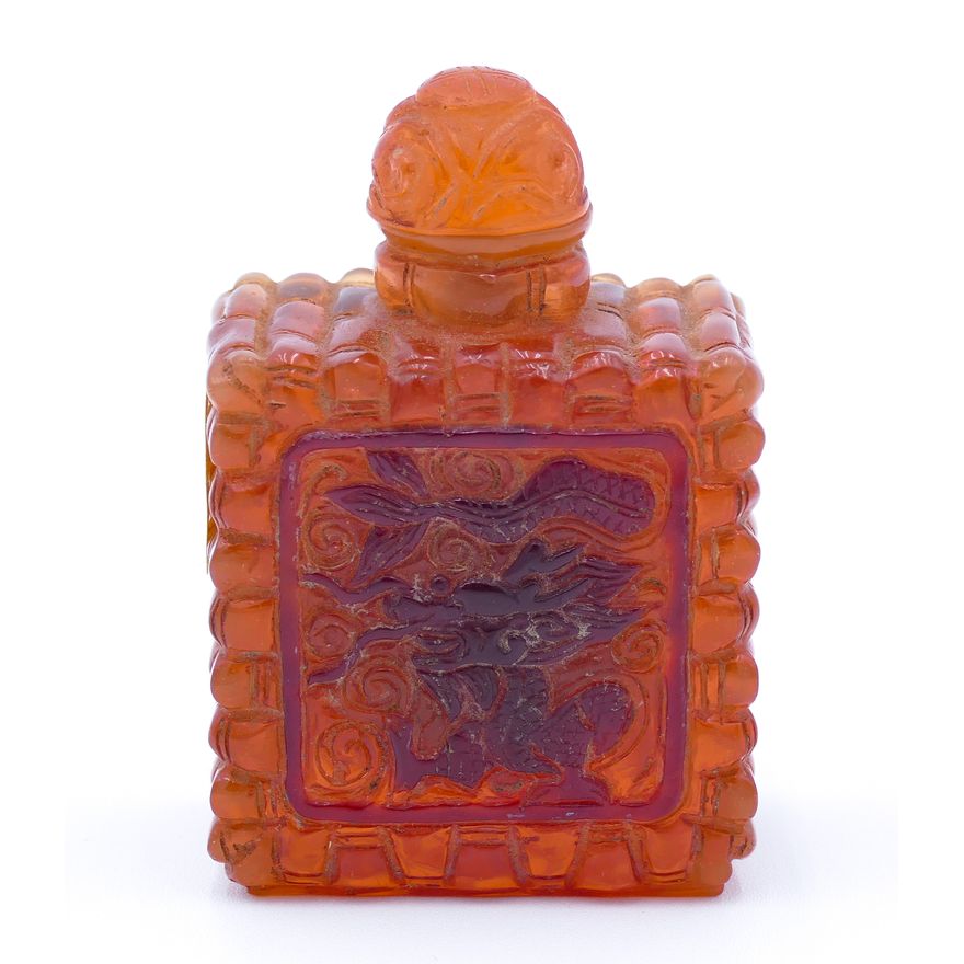 Old Chinese Amber Dragon Snuff Bottle 3''