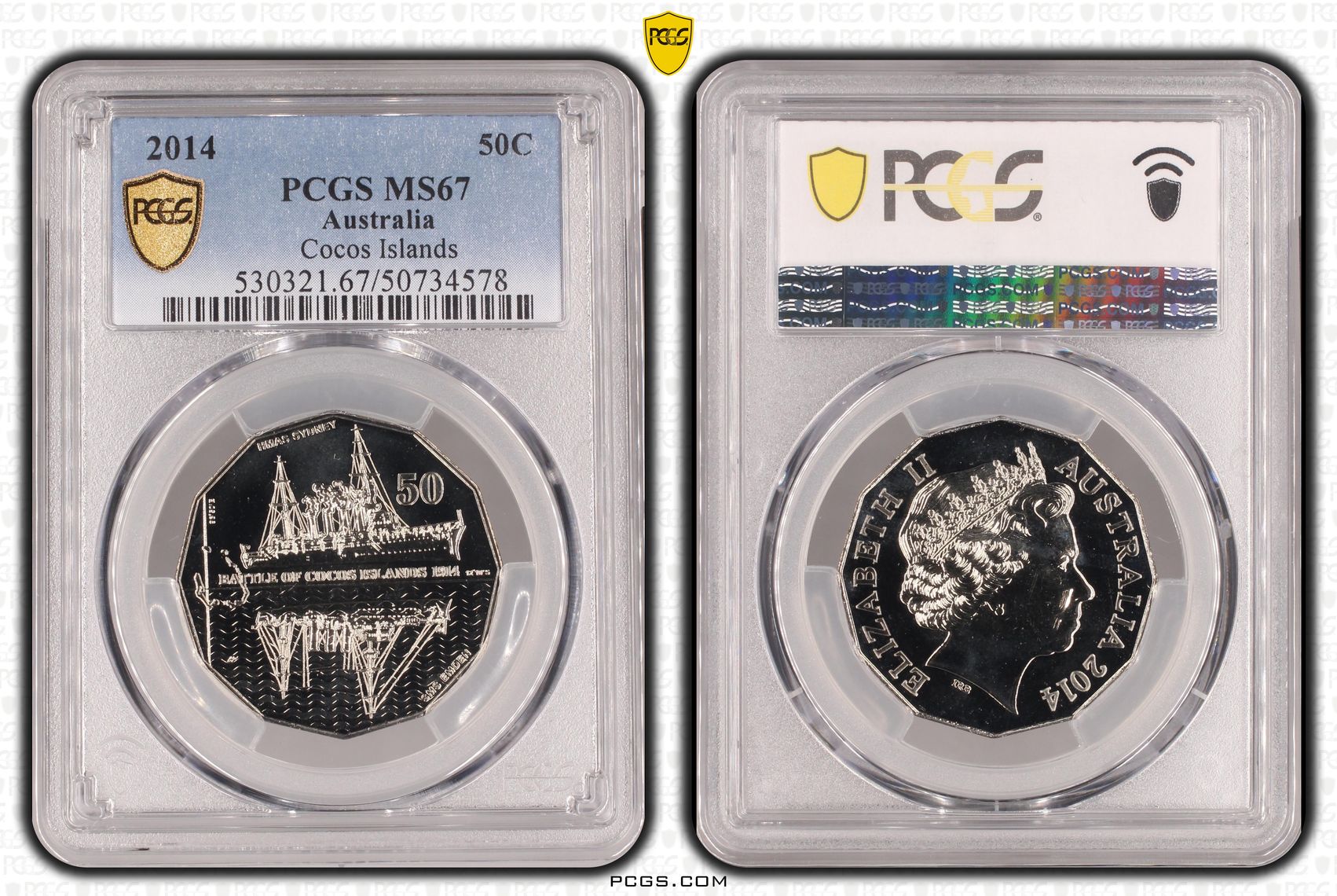 Cocos Islands , Fifty Cent, 2014, PCGS MS67