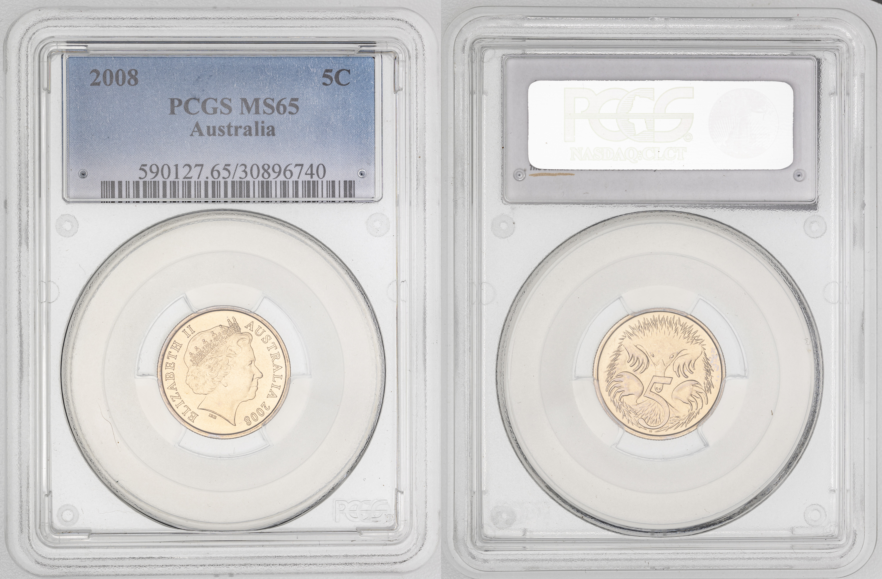 Elizabeth II, Five Cent, 2008, PCGS MS65