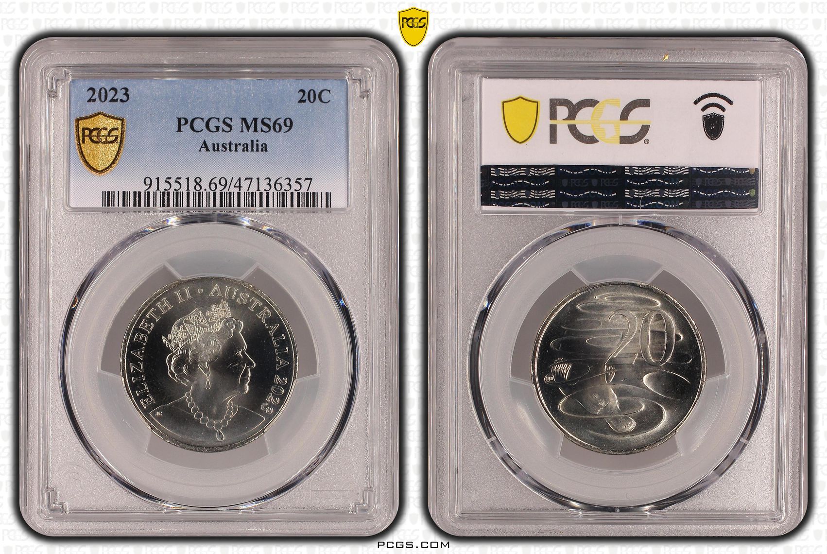 Elizabeth II, Twenty Cent, 2023, PCGS MS69