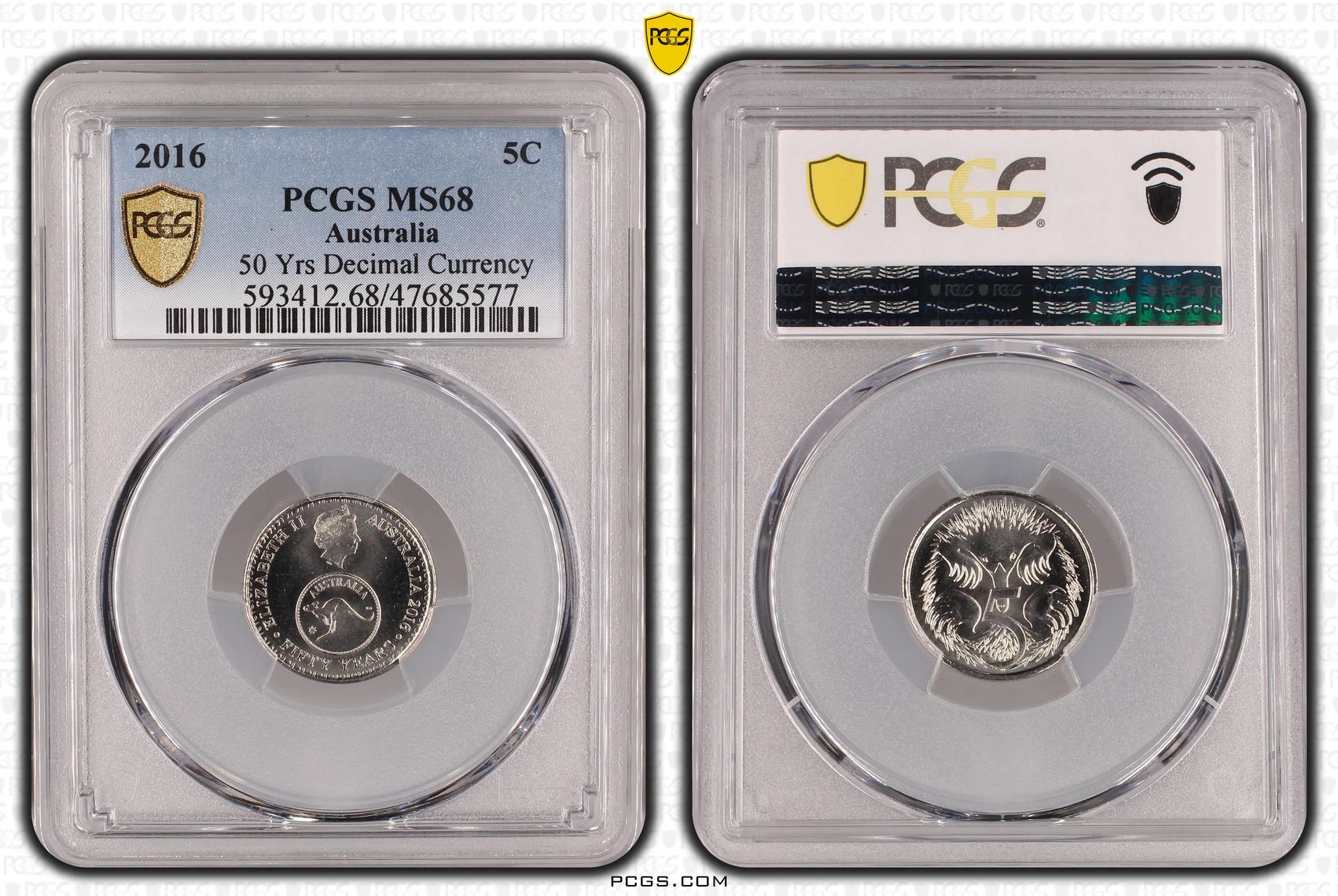 Elizabeth II, 50 Yrs Decimal Currency , Five Cent, 2016, PCGS MS68