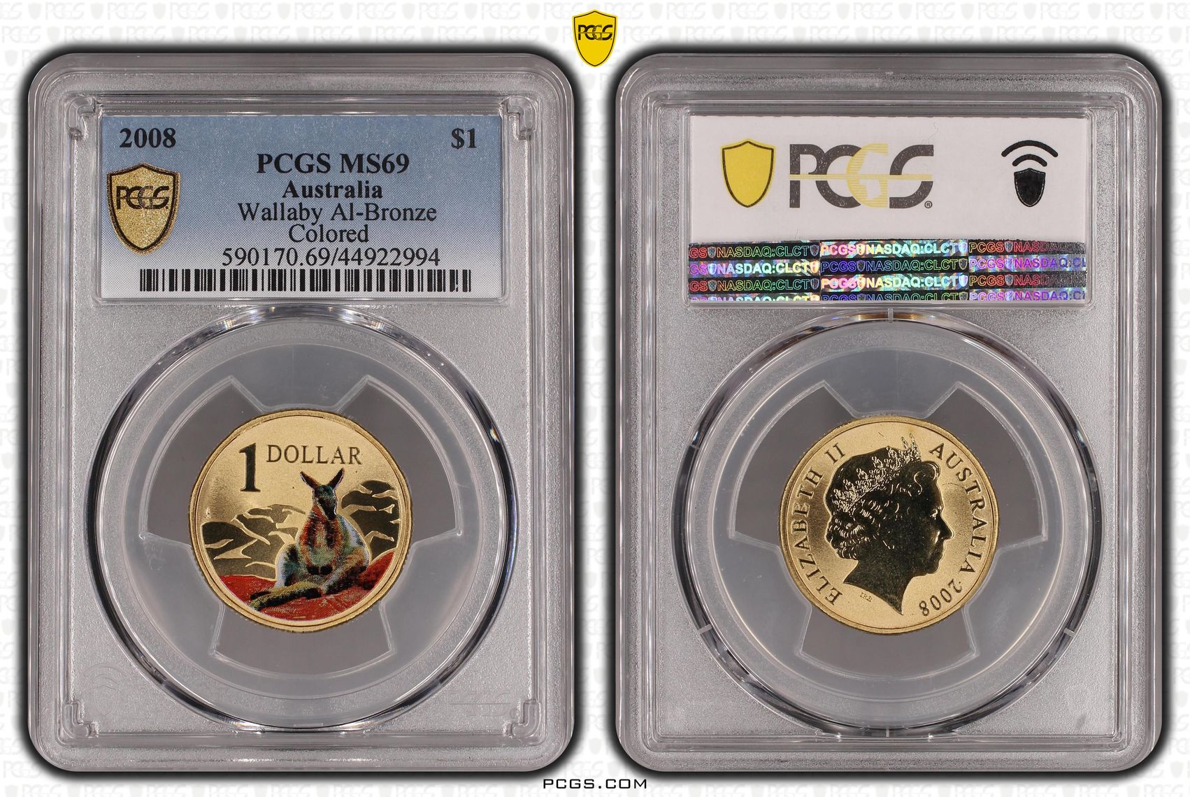2008 Australia One Dollar, $1 Wallaby Al-Bronze PCGS - MS69 POP 3/0 -994