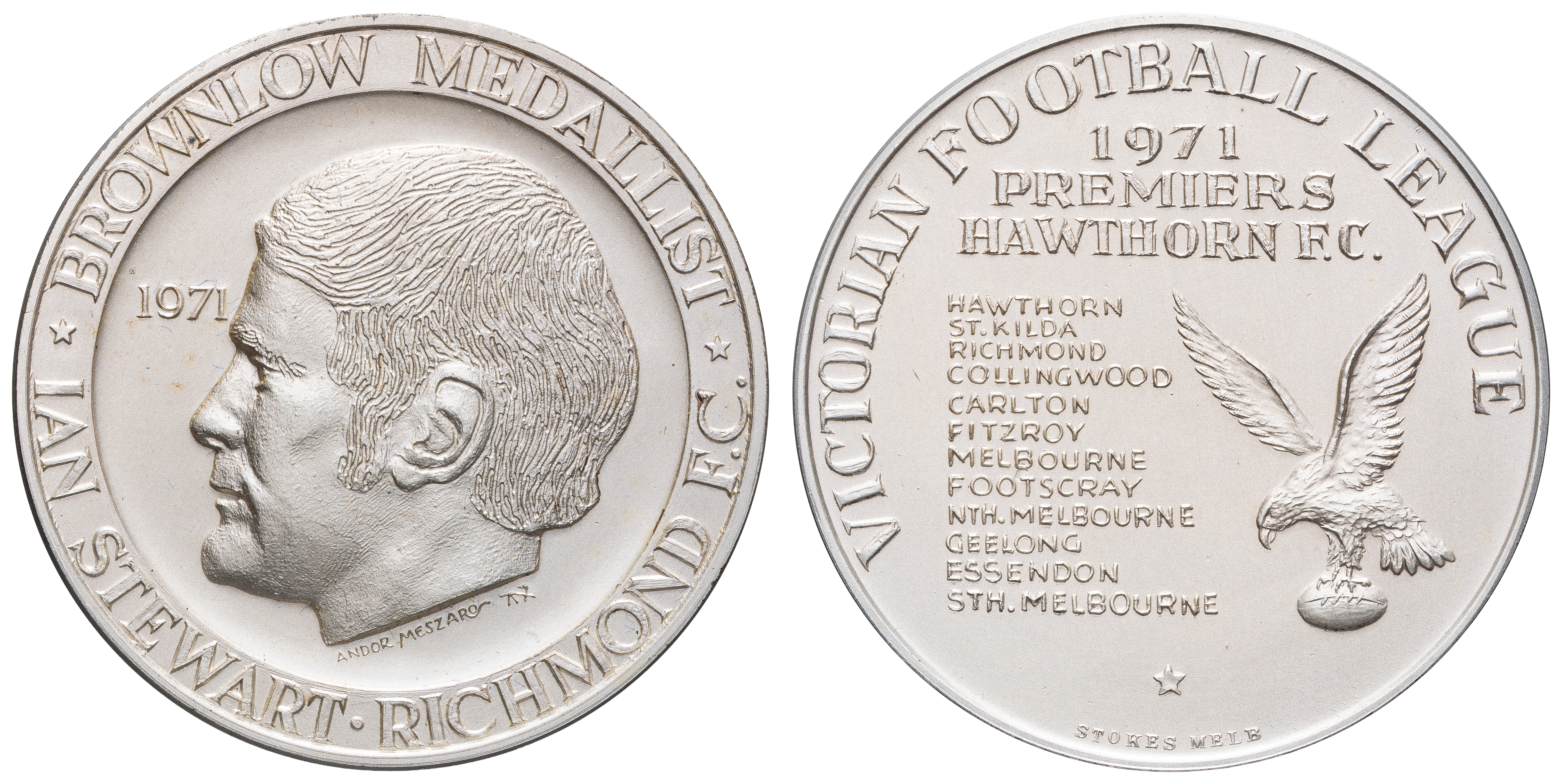 105 · VFL Medal (Hawthorn Premiers / Ian Stewart, Brownlow Medallist), 1971, UNC - CHU