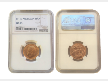 1911 King George V Sydney Mint Gold Sovereign. NGC MS63