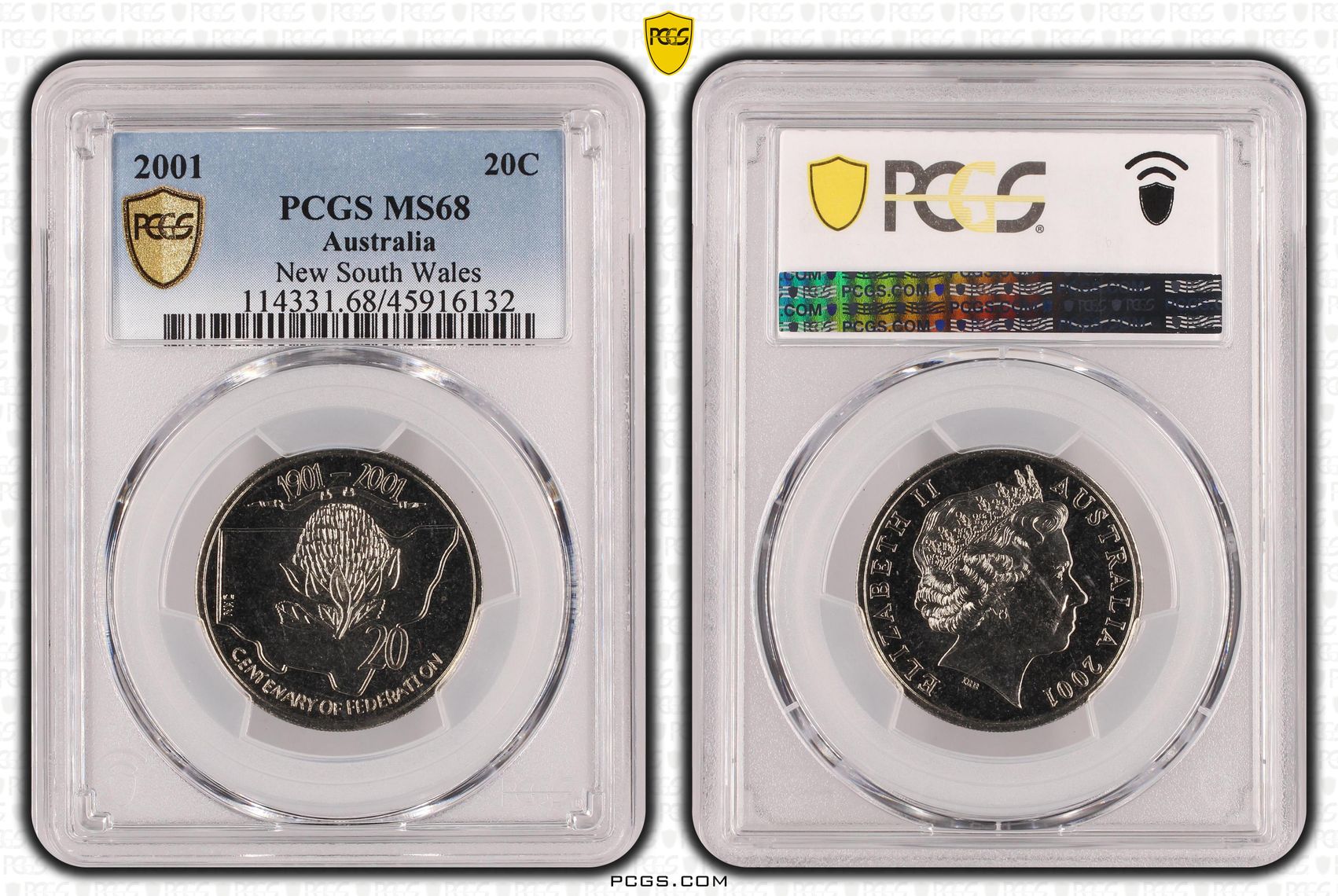 Elizabeth II, New South Wales, POP 22/0, Twenty Cent, 2001, PCGS MS 68