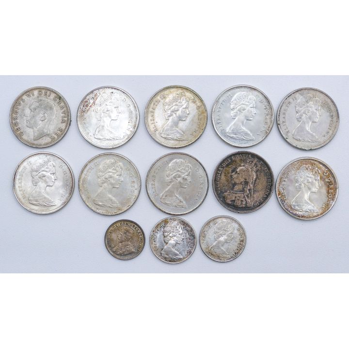 Box 13pc Canadian Silver Quarters & Dimes