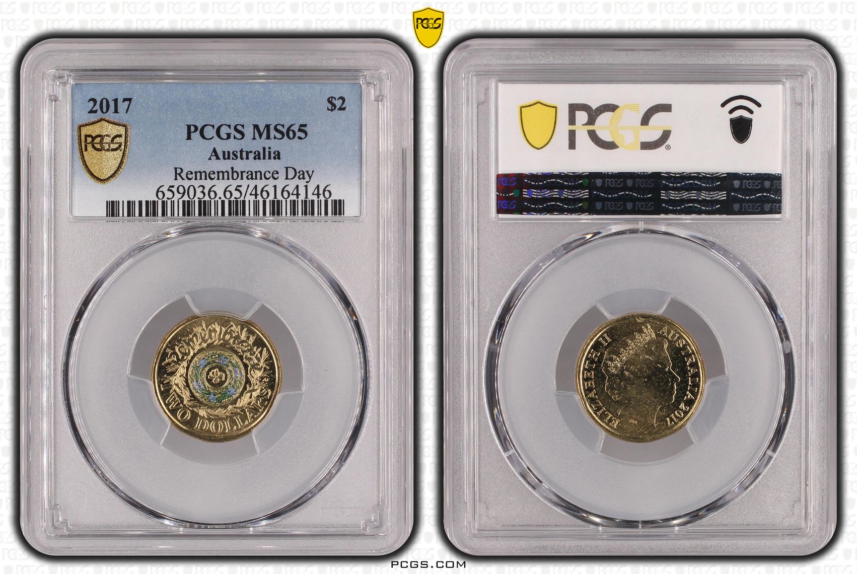 437 · Elizabeth II, Remembrance Day Colorized , Two Dollar, 2017, PCGS MS65