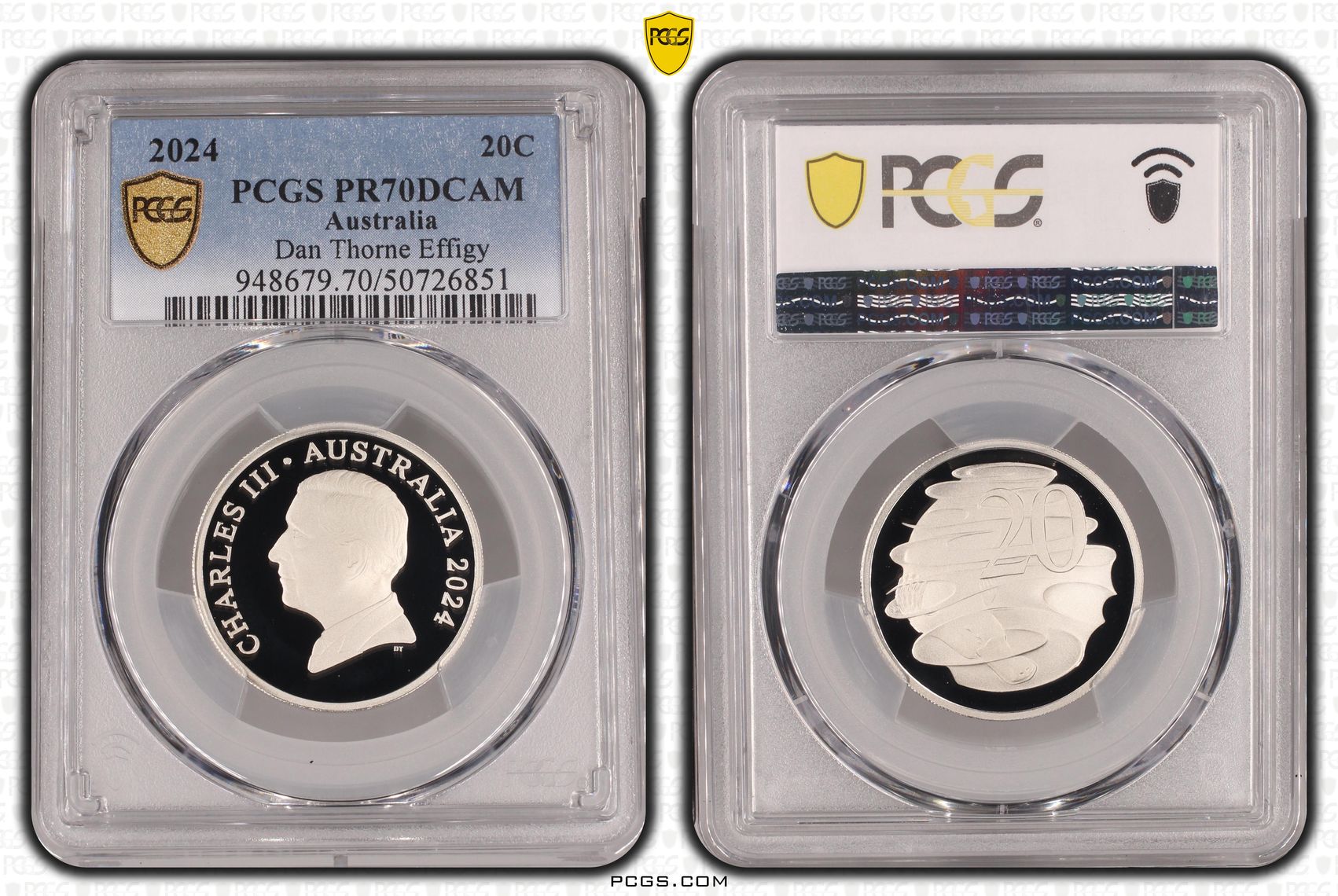 Dan Thorne Effigy, Twenty Cent, 2024, PCGS PR70DCAM