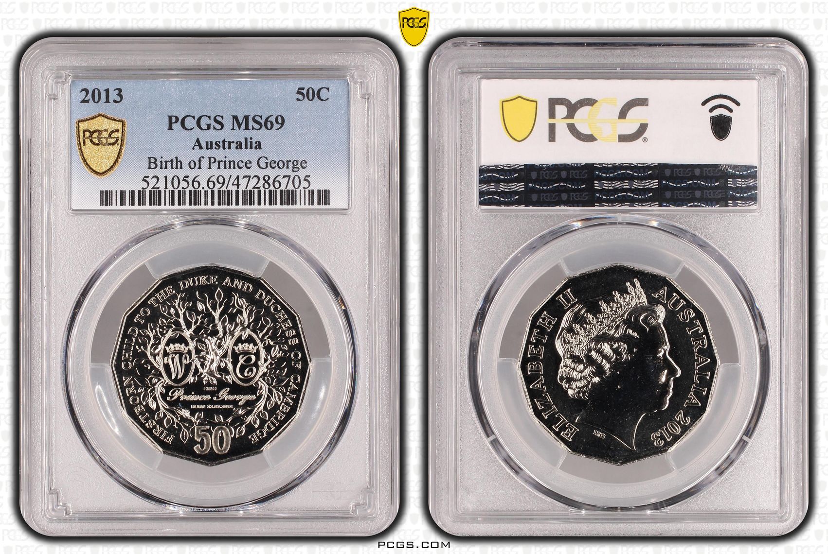 169 · Elizabeth II, Birth of Prince George, Fifty Cent, 2013, PCGS MS69