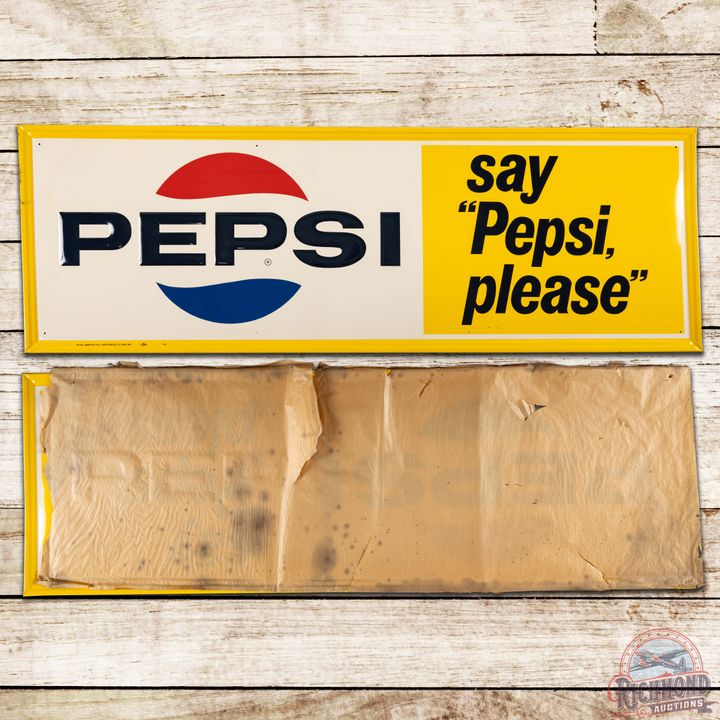 1966 54" NOS Pepsi Say Pepsi Please SST Sign & Original Paper