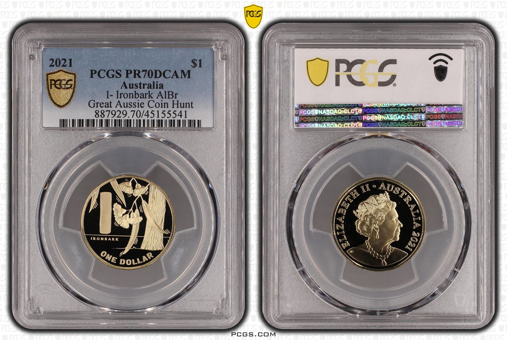 Elizabeth II, I- Ironbark AlBr, One Dollar, 2021, PCGS PR 70DCAM