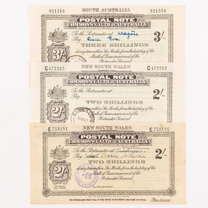 Postal Note, Two Shillings - Three Shillings, 1944 - 1947,  F - EF