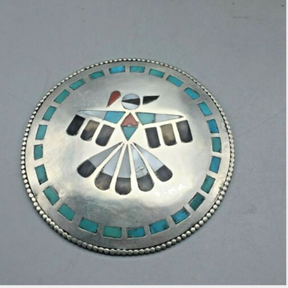 A Beautiful Vintage, Zuni Inlay Thunderbird Themed Pendant From Jewel Box Col.