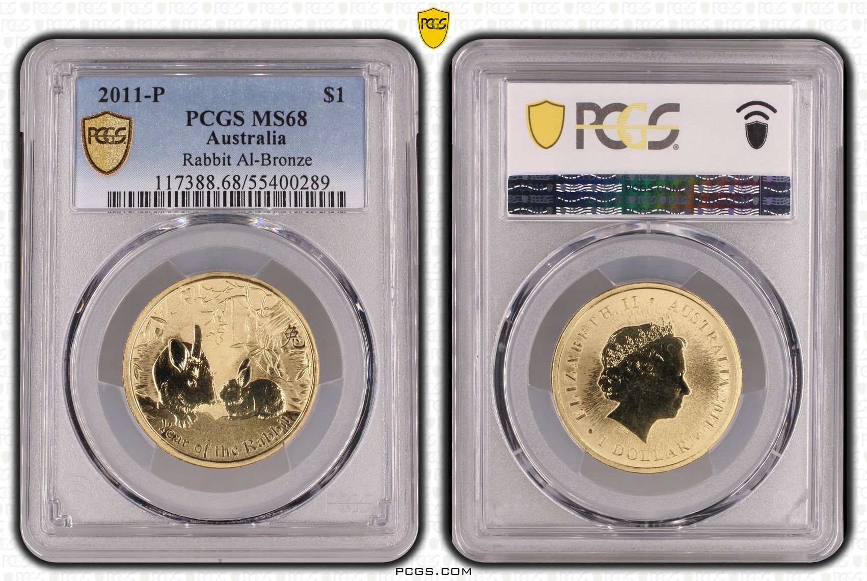 Rabbit Al-Bronze, One Dollar, 2011-P, PCGS MS68