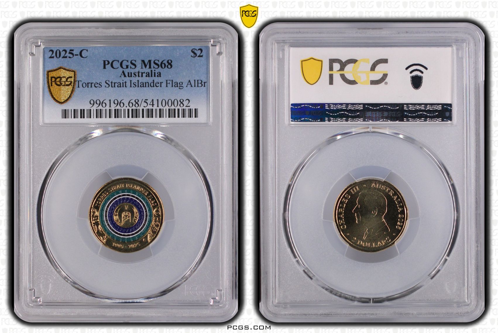 Torres Strait Islander Flag Colourised AlBr, Two Dollar, 2025-C, PCGS MS68