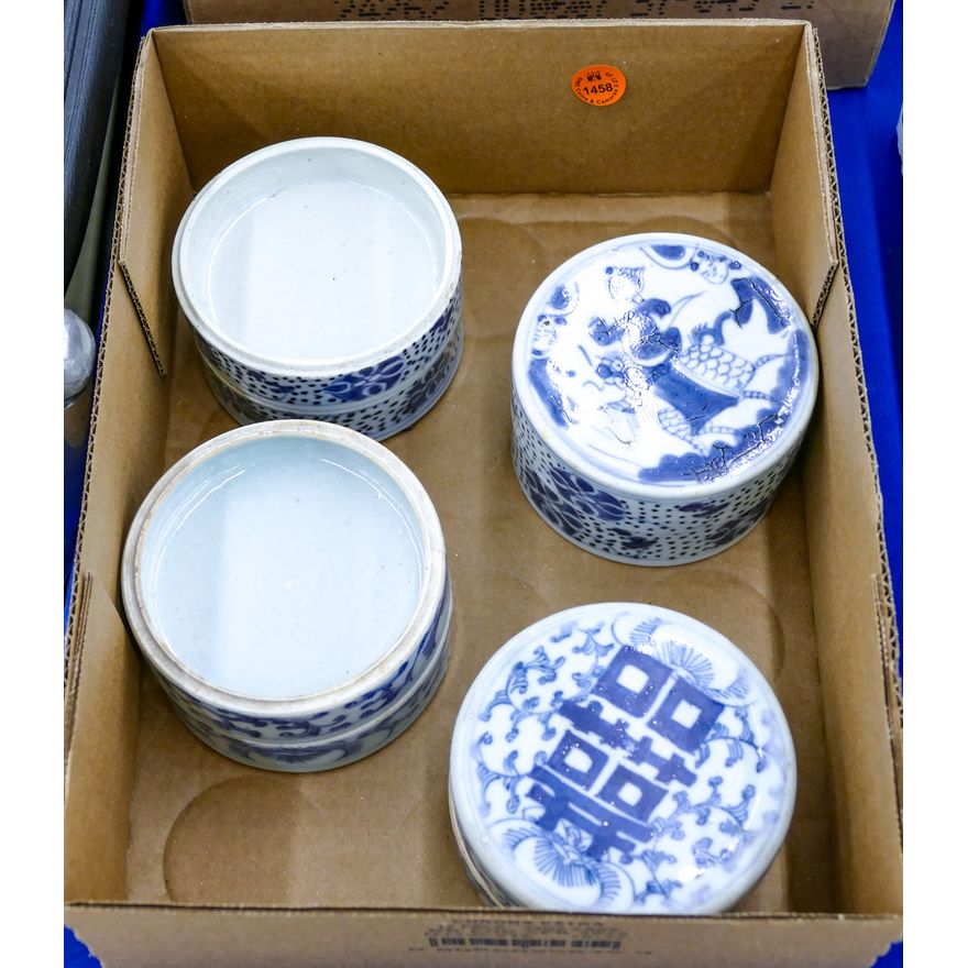 Box 2pc Old Chinese B&W Stacking Boxes