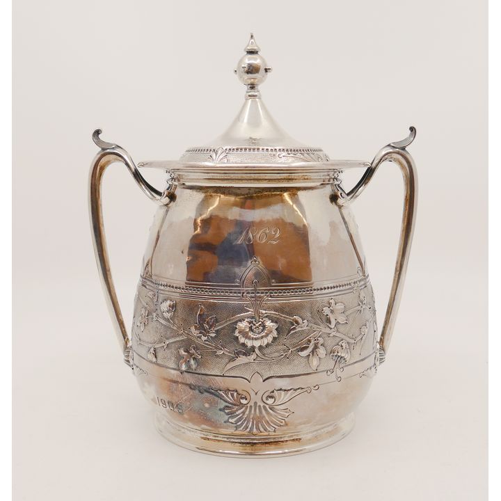 Gorham Aesthetic Movement Coin Silver Fuchsia Pattern Sugar Bowl, Shape #230