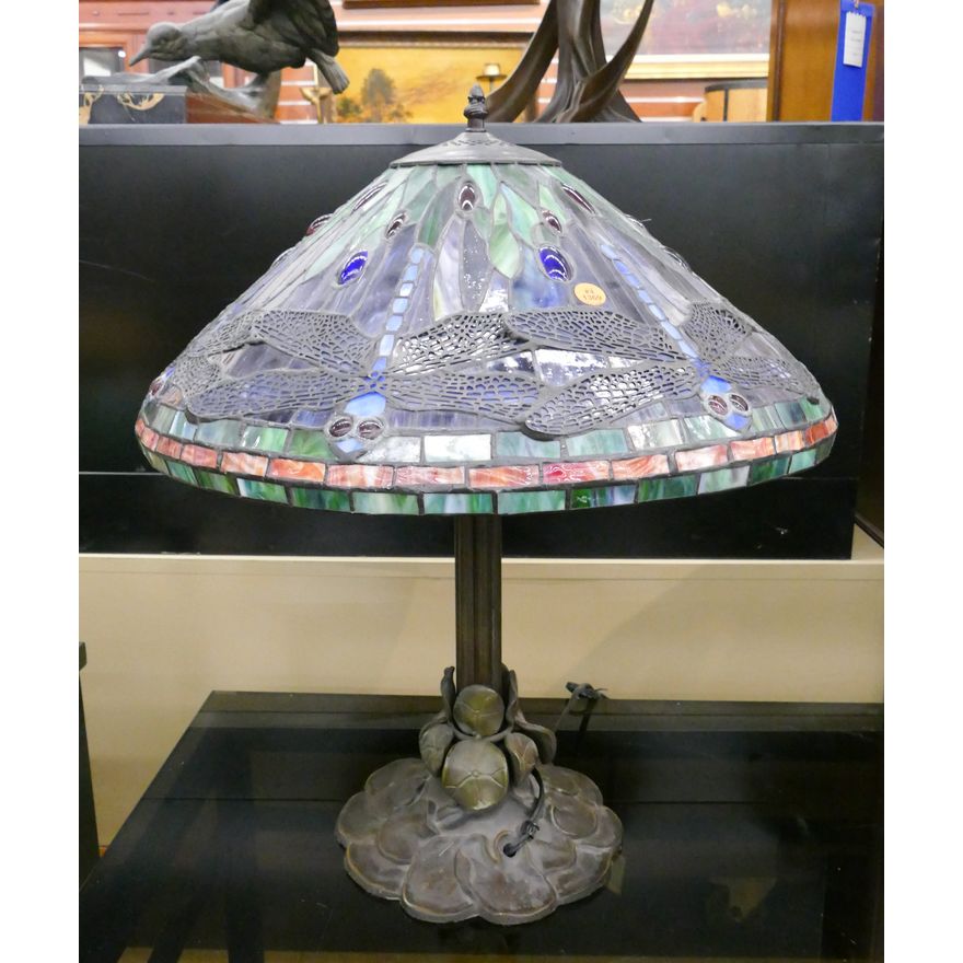 Tiffany Style Dragonfly Leaded Glass Shade Table Lamp- 23x20''