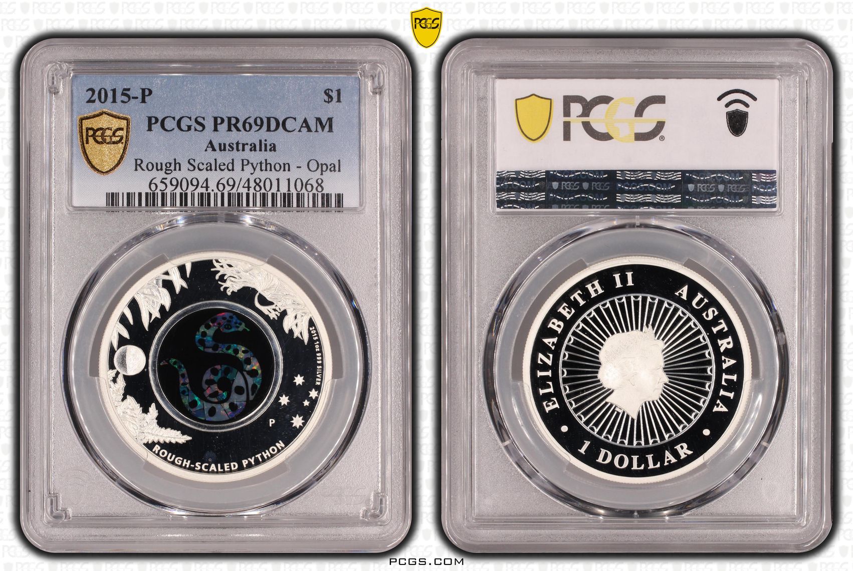 Rough Scaled Python - Opal, One Dollar, 2015-P, PCGS PR69DCAM